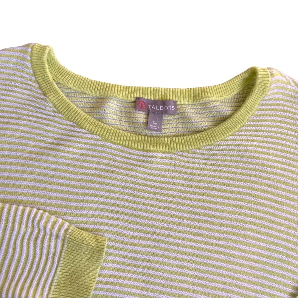 Talbots Striped Tunic‎ Sweater in Kiwi/White Elbow Patches 3/4 Sleeve Sz Small P